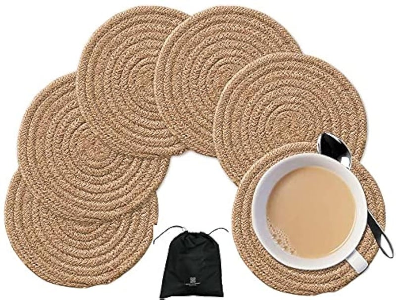 Textile and Beyond Cotton Rope Coaster Set – Washable, Water Absorbent Round Mats for Dining Table, Tea, Coffee & Office Decor (Set of 12) - Image 1