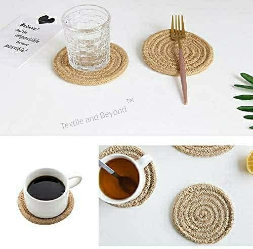 Textile and Beyond Cotton Rope Coaster Set – Washable, Water Absorbent Round Mats for Dining Table, Tea, Coffee & Office Decor (Set of 12) - Image 4