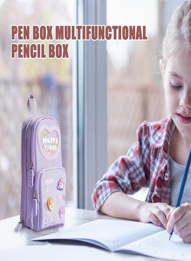 HONGID Happy Vibes Pencil Case, Purple, Double Zipper Compartment, Cute Character Design - Image 4