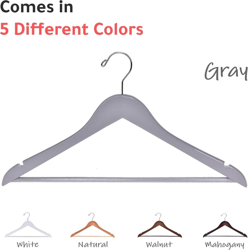 Quality Hangers شماعات خشبية عالية الجودة - مجموعة 20 شماعة منحنية قليلاً - معطف خشبي صلب مع خطافات كروم أنيقة - شماعات ثقيلة للملابس والجاكيت والقمصان والبنطلونات والبدلات (رمادي، 20) - Image 5