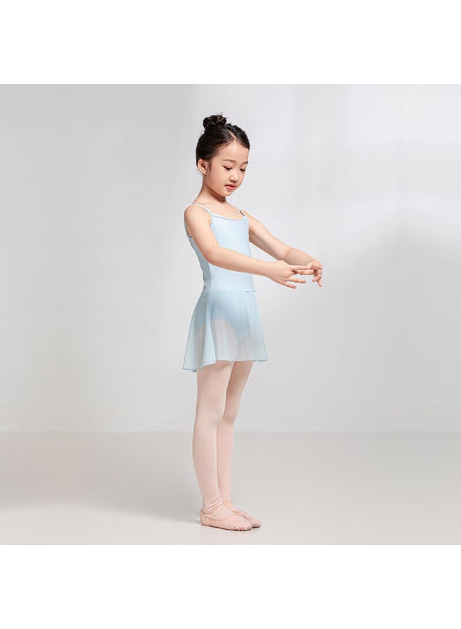 Sansha Children's Spaghetti Strap Dance Leotard, One-piece Ballet Practice Dress With Skirt, Training Outfit, Blue, M - Image 2