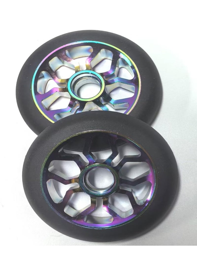 عجلات سكوتر حيلة برو ، عجلات 110 مم لسكوتر حيلة ، طلاء كهربائي من الألومنيوم اللامع ، أسود