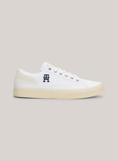 TOMMY HILFIGER Men's Th Monogram Contrast Sole Trainers -  Recycled polyester mix upper, White