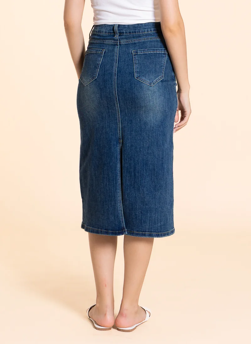 SHAPES DETAILED MIDI DENIM SKIRT