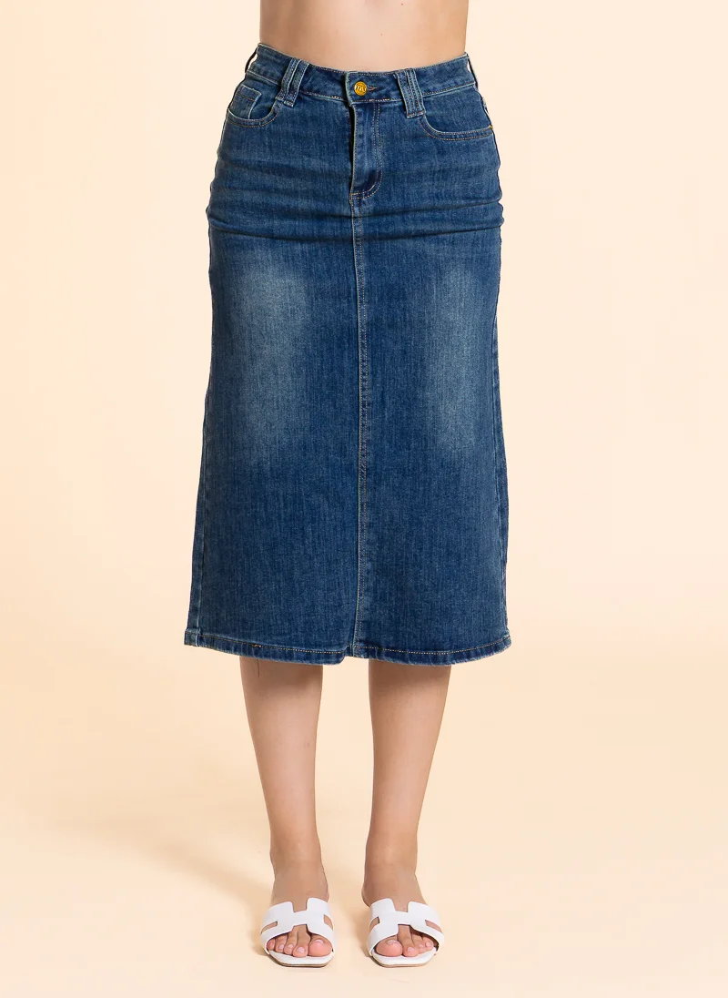 SHAPES DETAILED MIDI DENIM SKIRT