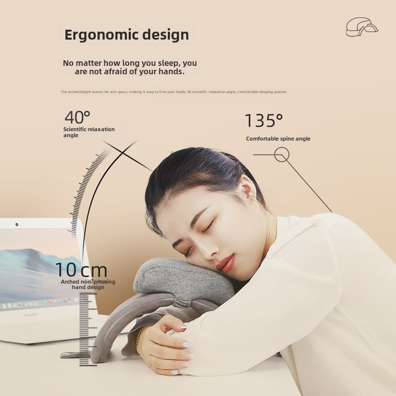 Pillow Folding Nap Pillow for Primary School Students Sleeping Pillow Office Sleeping Artifact Table Children's Lunch Break Pillow Portable(Large Memory Foam C Pillow-Light Grey, Foldable does not take up space) - Image 3