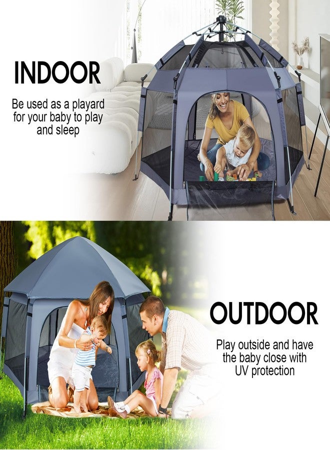 SIMPLGIRL Premium in Door and Out Door Baby Playpen - Portable, Lightweight, Pop Up Pack and Play Tod-dler Play Yard w/Canopy and Travel Bag - Grey - Image 2