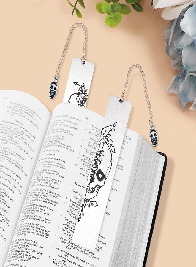 Teniinet 2 Pcs Gothic Bookmarks for Adult Horror Gifts, Horror Bookmark, Cool Halloween Bookmarks Skull (Skull) - Image 4