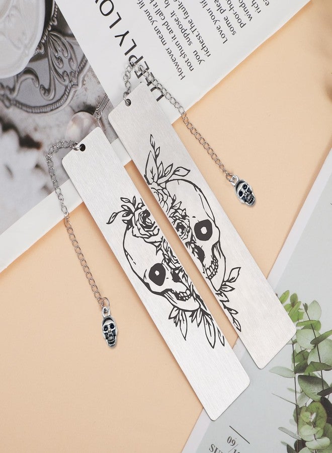 Teniinet 2 Pcs Gothic Bookmarks for Adult Horror Gifts, Horror Bookmark, Cool Halloween Bookmarks Skull (Skull) - Image 5