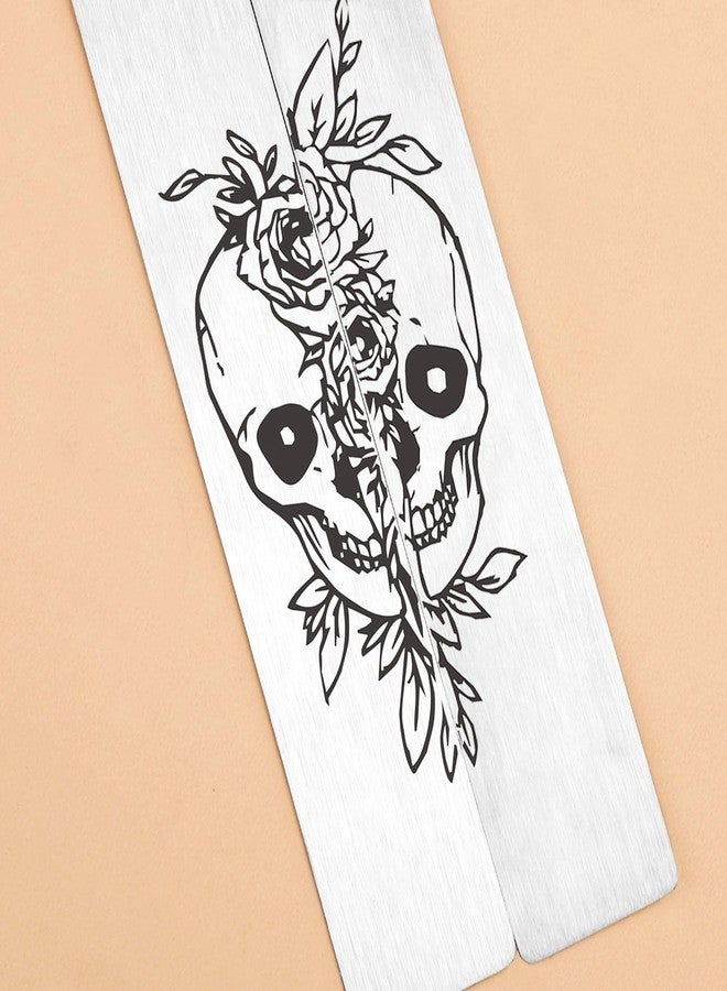Teniinet 2 Pcs Gothic Bookmarks for Adult Horror Gifts, Horror Bookmark, Cool Halloween Bookmarks Skull (Skull) - Image 3