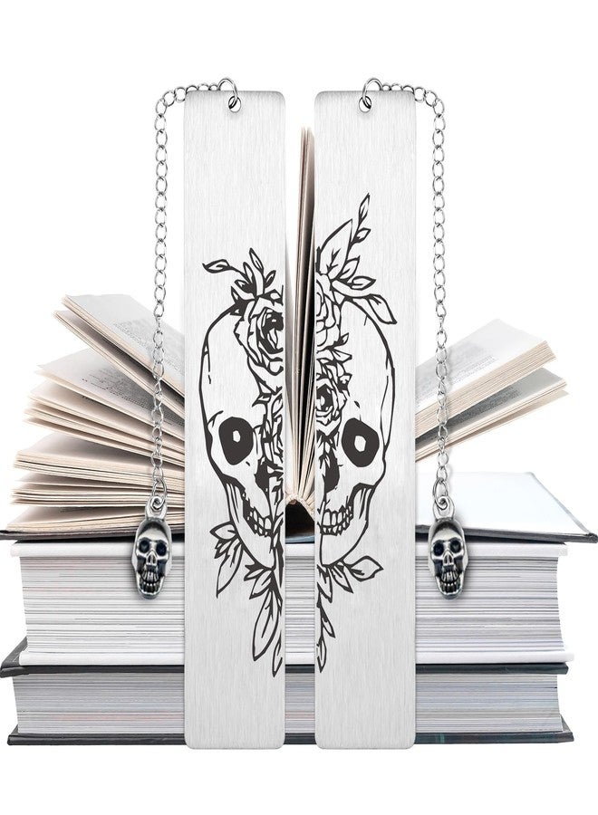 Teniinet 2 Pcs Gothic Bookmarks for Adult Horror Gifts, Horror Bookmark, Cool Halloween Bookmarks Skull (Skull) - Image 1