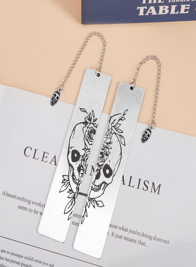 Teniinet 2 Pcs Gothic Bookmarks for Adult Horror Gifts, Horror Bookmark, Cool Halloween Bookmarks Skull (Skull) - Image 2