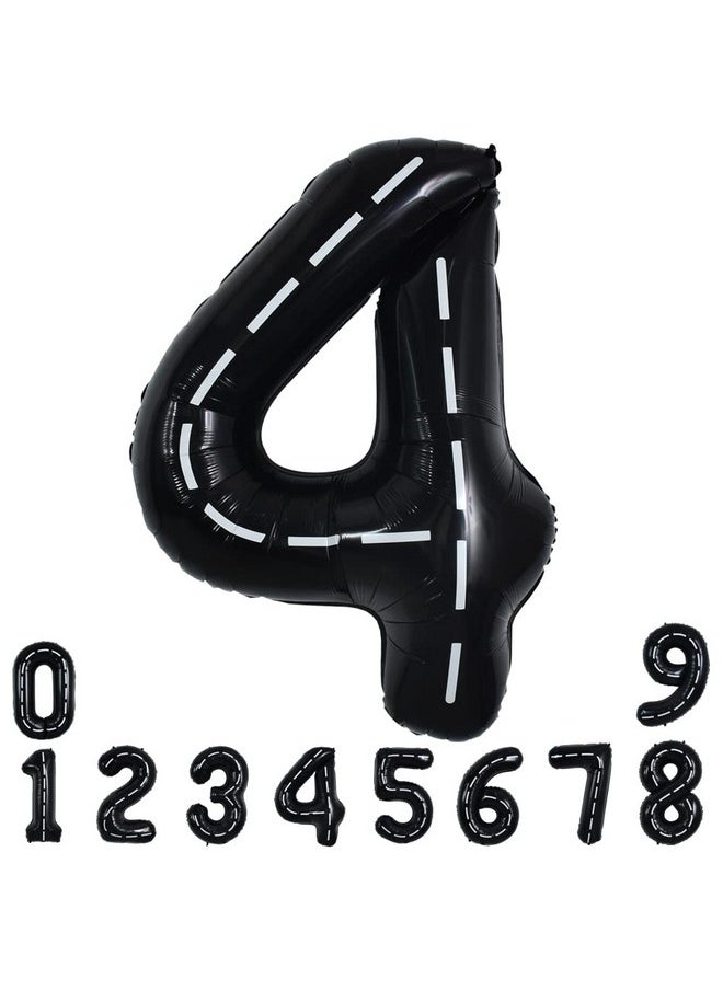 TONIFUL - Race Car Black Balloons Car Birthday Party Supplies40 Inch Giant Jumbo Helium Foil Mylar Big Number 4 Digital Four Balloons For Boys Monster Truck Jam Car Theme Party Decorations - Image 1