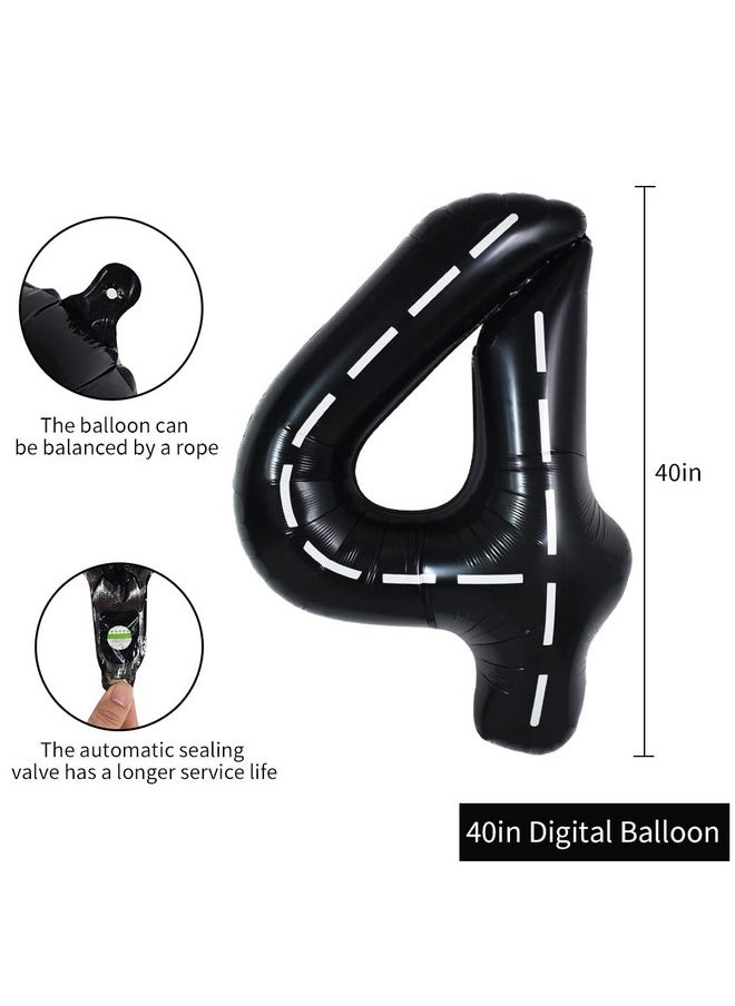 TONIFUL - Race Car Black Balloons Car Birthday Party Supplies40 Inch Giant Jumbo Helium Foil Mylar Big Number 4 Digital Four Balloons For Boys Monster Truck Jam Car Theme Party Decorations - Image 1