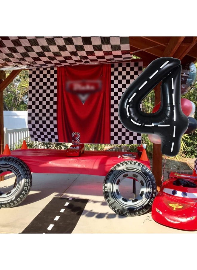 TONIFUL - Race Car Black Balloons Car Birthday Party Supplies40 Inch Giant Jumbo Helium Foil Mylar Big Number 4 Digital Four Balloons For Boys Monster Truck Jam Car Theme Party Decorations - Image 1