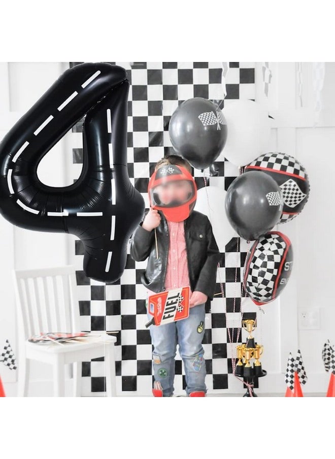 TONIFUL - Race Car Black Balloons Car Birthday Party Supplies40 Inch Giant Jumbo Helium Foil Mylar Big Number 4 Digital Four Balloons For Boys Monster Truck Jam Car Theme Party Decorations - Image 1