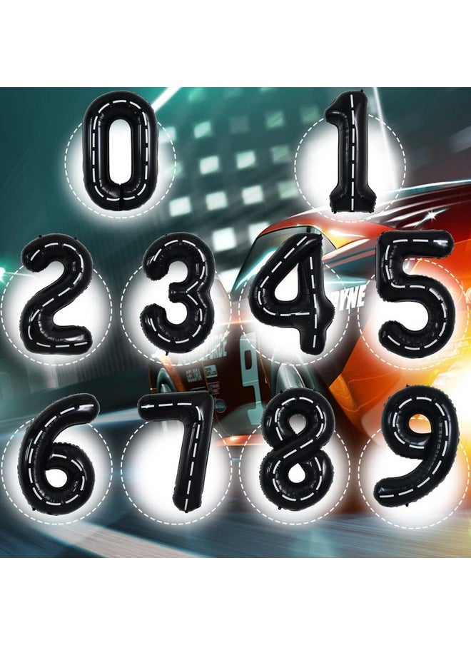 TONIFUL - Race Car Black Balloons Car Birthday Party Supplies40 Inch Giant Jumbo Helium Foil Mylar Big Number 4 Digital Four Balloons For Boys Monster Truck Jam Car Theme Party Decorations - Image 1