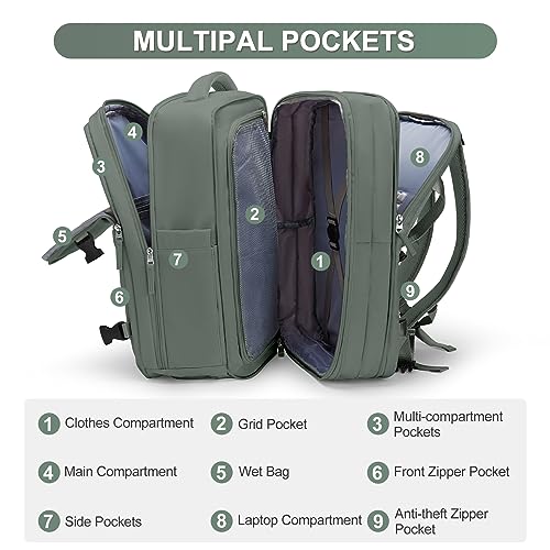 coofay Carry on Backpack Travel Backpack, Olive Green-expandable - Image 3