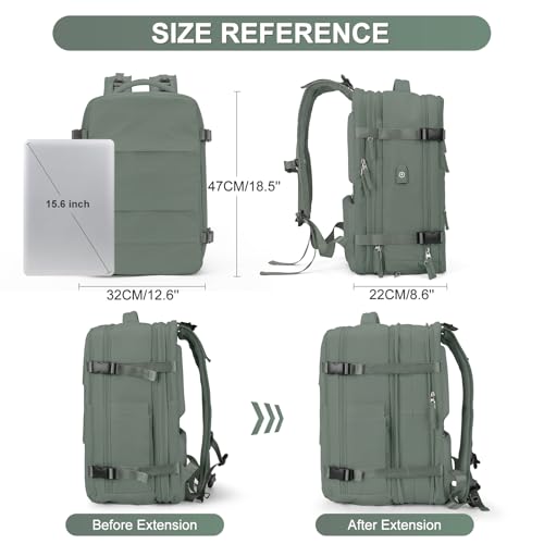 coofay Carry on Backpack Travel Backpack, Olive Green-expandable - Image 2