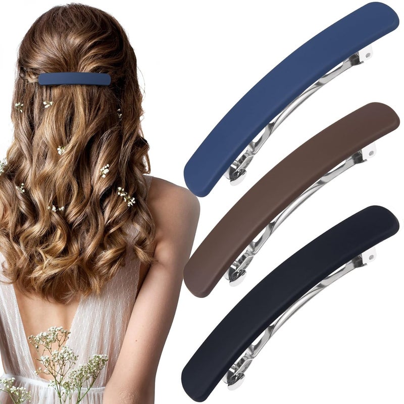 CLENEA 3PCS Hair Barrettes for Women, Matte Medium French Clips for Girls Thin Fine Flat Short Hair Styling Vintage Hair Pins Accessories (Black Navy Brown) - Image 1