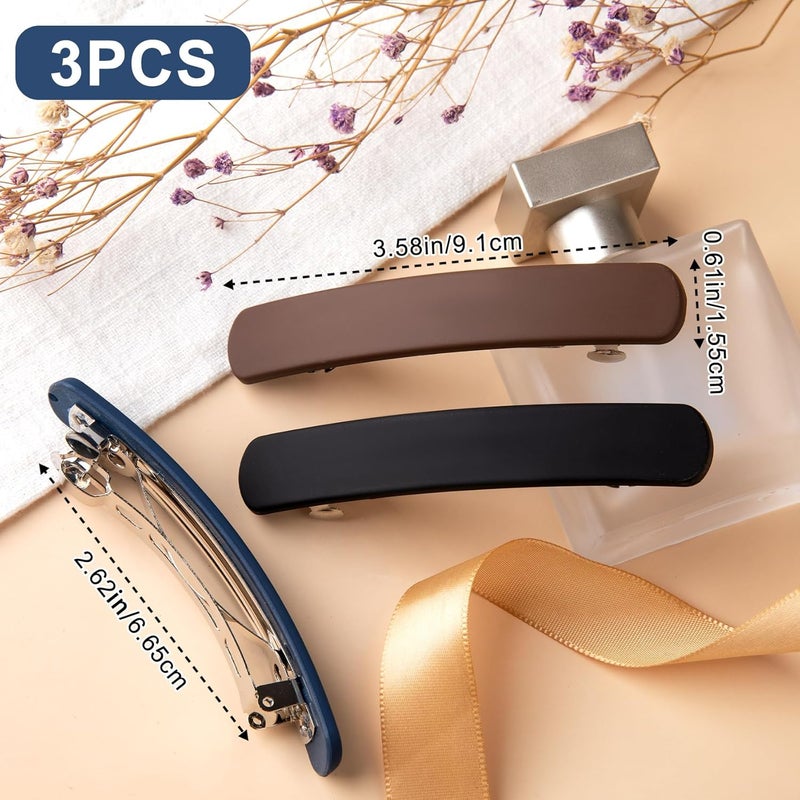 CLENEA 3PCS Hair Barrettes for Women, Matte Medium French Clips for Girls Thin Fine Flat Short Hair Styling Vintage Hair Pins Accessories (Black Navy Brown) - Image 2