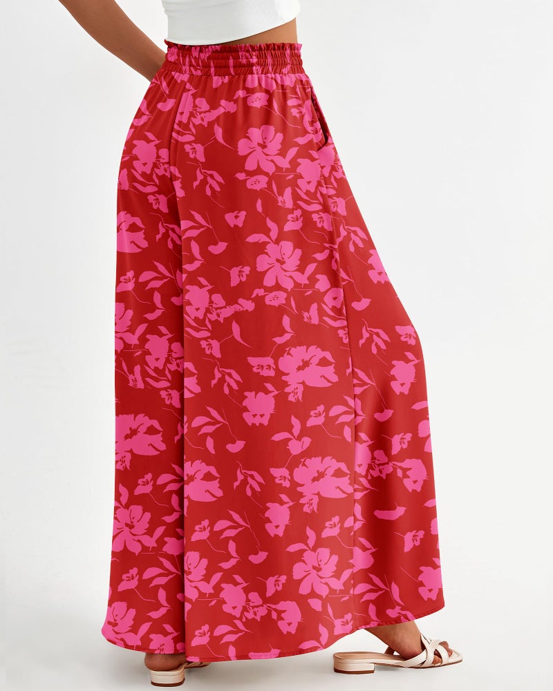 BTFBM Women Casual High Waist Wide Leg Pants 2025 Summer Fall Long Palazzo Pants Pocket Lounge Vacation Beach Trousers(Print Red, Medium) - Image 4