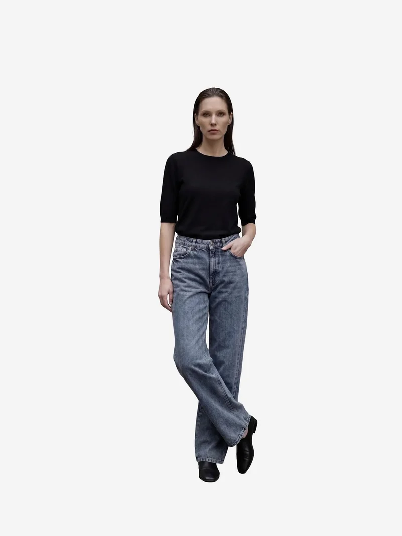 MY FASHION Midnight Blue MY FASHION High Waist Straight Leg Denim Pants for Women | Best Price UAE