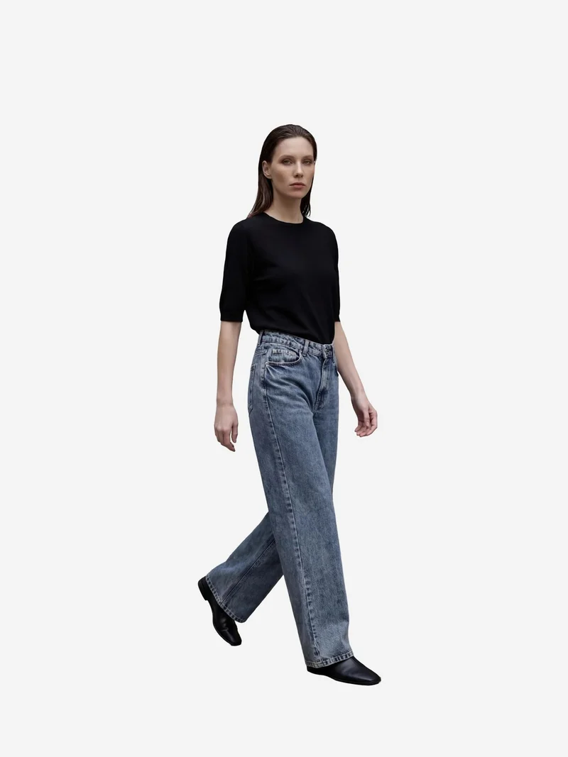 MY FASHION High Waist Straight Leg Denim Pants