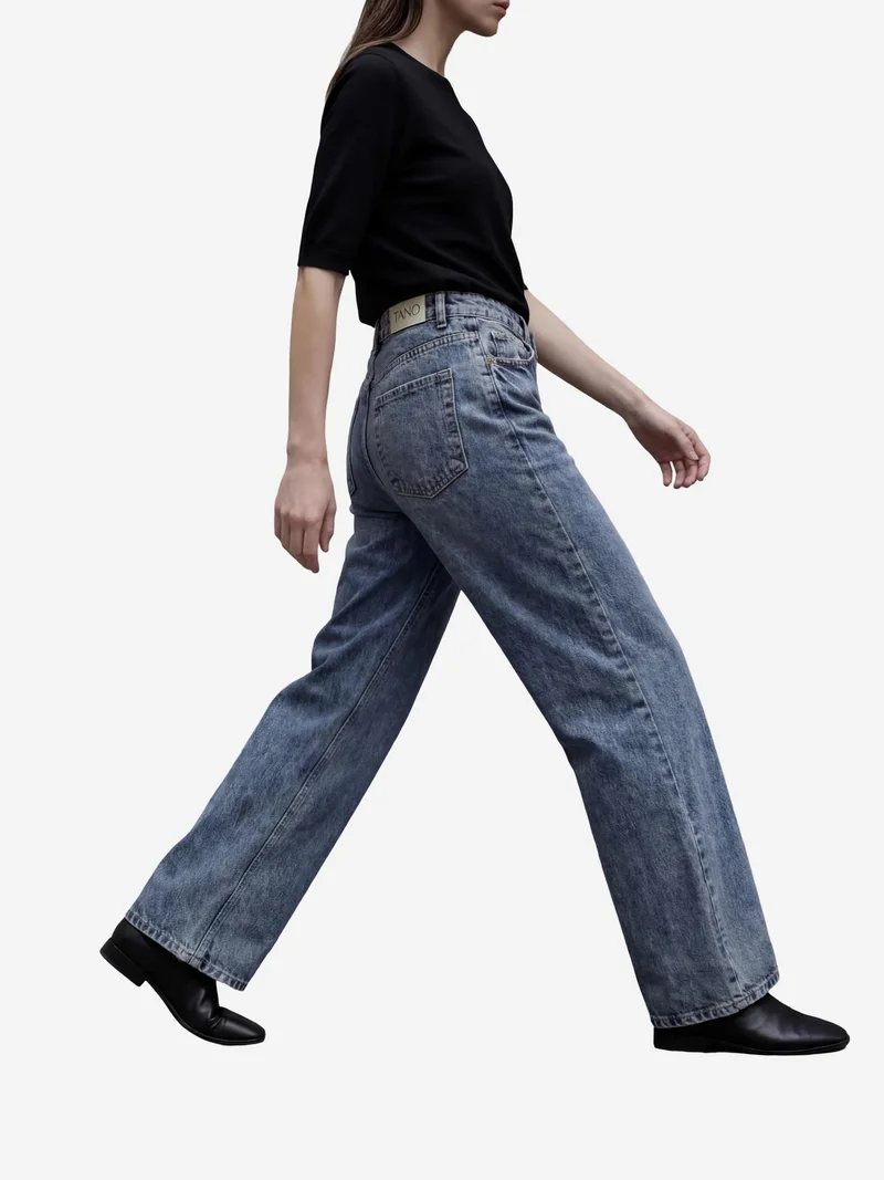 MY FASHION Midnight Blue MY FASHION High Waist Straight Leg Denim Pants for Women | Best Price UAE