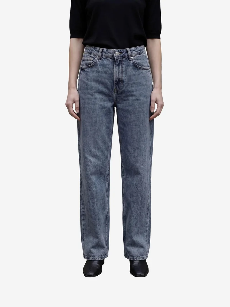MY FASHION Midnight Blue MY FASHION High Waist Straight Leg Denim Pants for Women | Best Price UAE