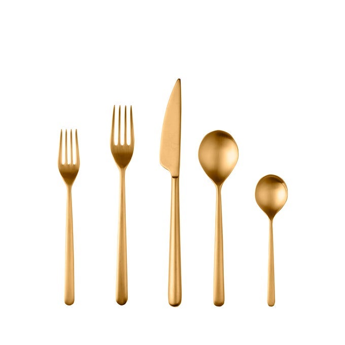 108122005 LINEA ICE GOLD 5PIECE DURABLE 1810 STAINLESS STEEL AMERICAN STYLE FLATWARE CUTLERY SET FOR FINE DINING DISHWASHER SAFE SERVICE FOR 1
