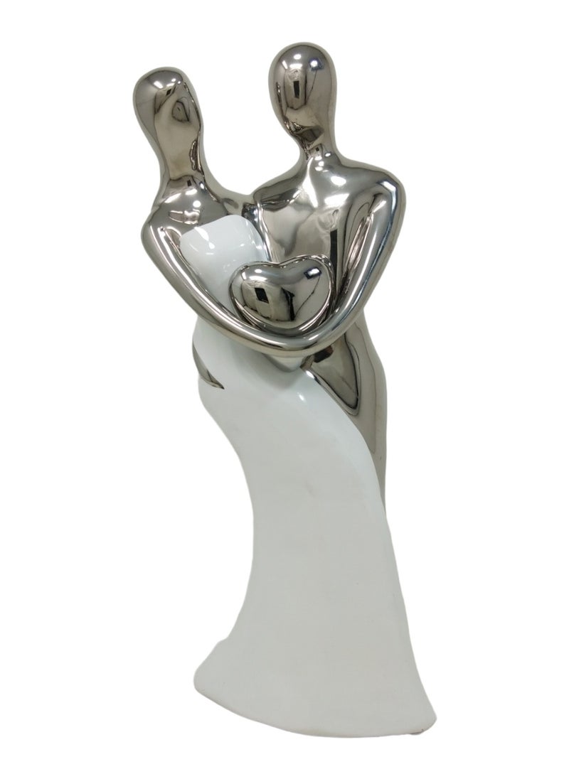 UPSCALE Extra Tall (30cm) Beautiful Love Couple Home Decor Item, Artefact, Statue for Home Decor, Living Room & Gifting| White & Silver White & Silver  - Image 2