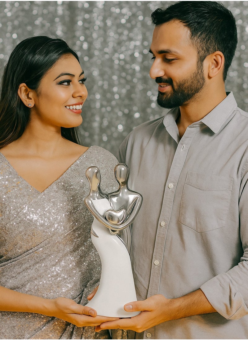 UPSCALE Extra Tall (30cm) Beautiful Love Couple Home Decor Item, Artefact, Statue for Home Decor, Living Room & Gifting| White & Silver White & Silver  - Image 3