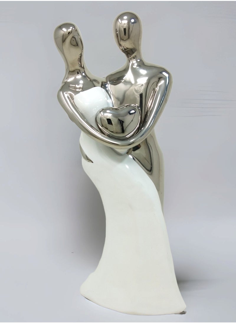 UPSCALE Extra Tall (30cm) Beautiful Love Couple Home Decor Item, Artefact, Statue for Home Decor, Living Room & Gifting| White & Silver White & Silver  - Image 5
