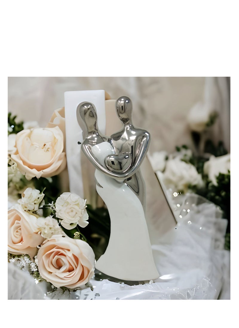 UPSCALE Extra Tall (30cm) Beautiful Love Couple Home Decor Item, Artefact, Statue for Home Decor, Living Room & Gifting| White & Silver White & Silver  - Image 4