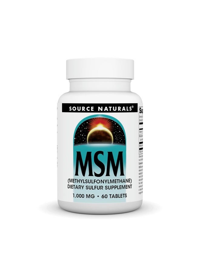 Source Naturals MSM (ميثيل سلفونيل ميثان)، مكمل غذائي يحتوي على الكبريت، 1,000 ملغ - 60 قرص - Image 1