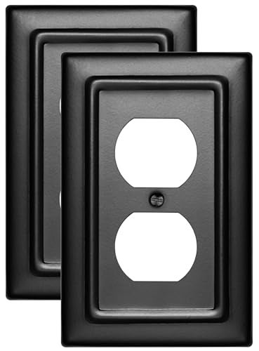 Monarch Abode 1-Gang Duplex Wall Plate, Architectural Metal Decorative Outlet Covers, Electrical Outlet Cover Plates, Matte Black, Pack of 2 - Image 1