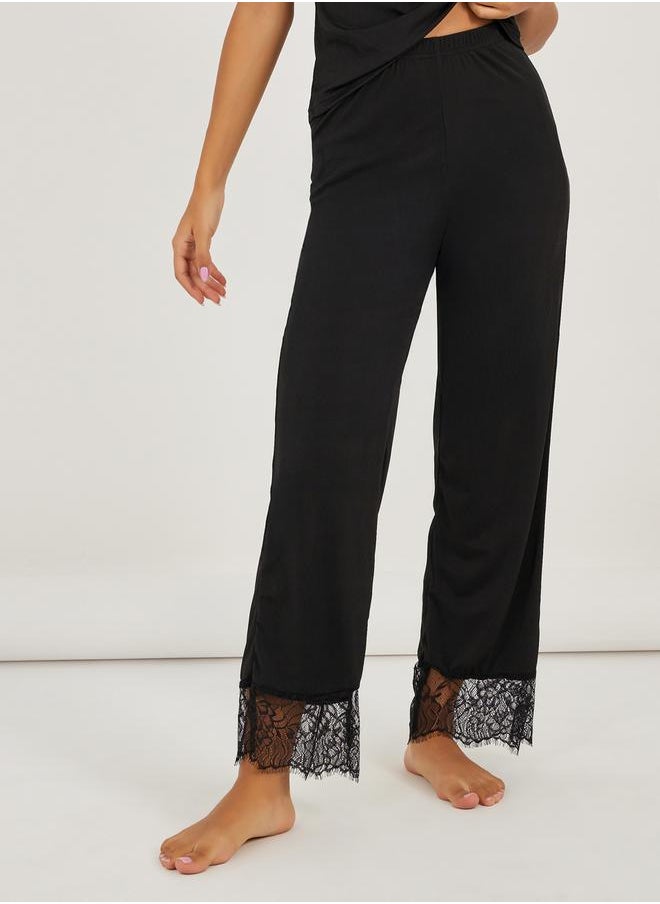 Styli Wide Lace Edge Detail Top and Pyjama Set  - Image 4