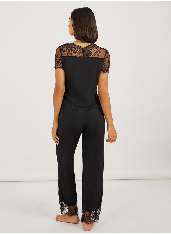 Styli Wide Lace Edge Detail Top and Pyjama Set  - Image 5
