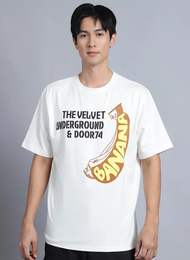 Styli Men Off White Oversized Graphic Print T-Shirt By Door74
