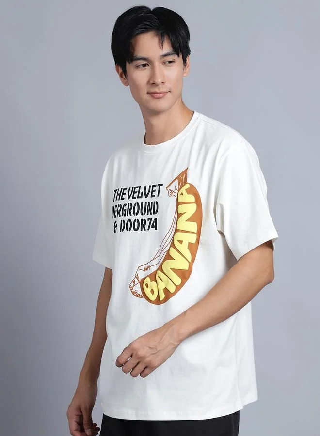 Styli Men Off White Oversized Graphic Print T-Shirt By Door74