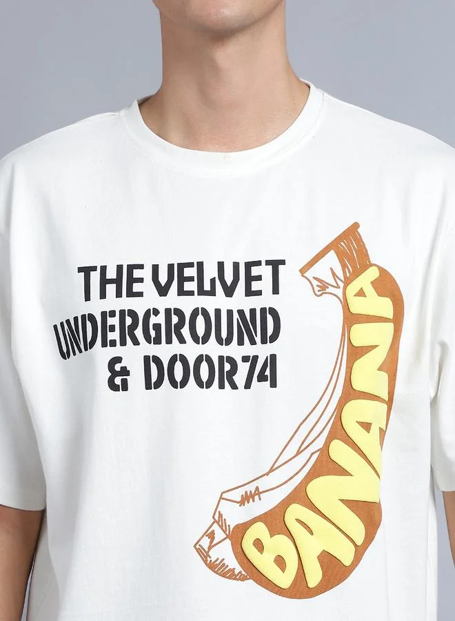 Styli Men Off White Oversized Graphic Print T-Shirt By Door74