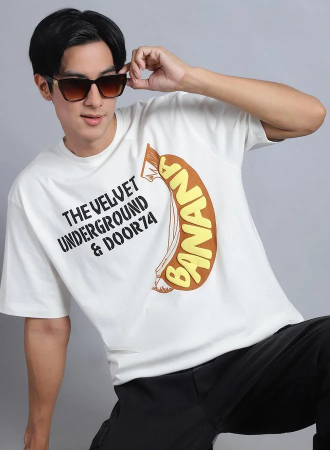 Styli Men Off White Oversized Graphic Print T-Shirt By Door74