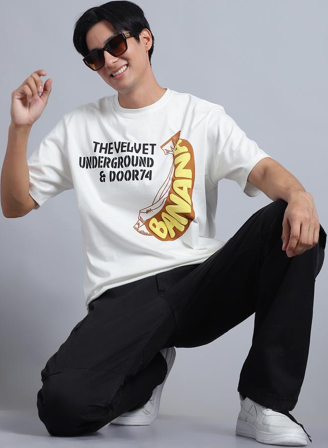 Take Two Men Off White Oversized Graphic Print T-Shirt - Image 5