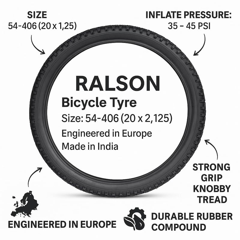 RALSON 20x2.125 Bicycle Tyre | Durable Rubber Mountain Bike Tyre for MTB, City Bicycle, Kids Bikes & E-Bikes – Strong Grip & Smooth Ride - Image 4