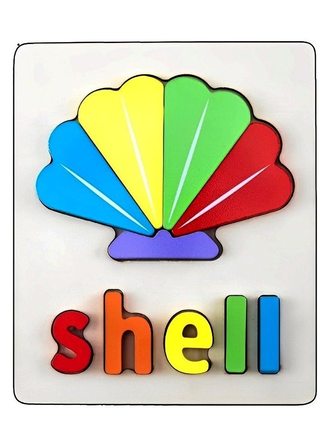 Colorful Wooden 3D Puzzles, Shape Design with Names, Teacher Parents Early Learning Support Tools, Attractive Colors and Patterns, Montessori Motor Skill Develop Toys, Ideal Kids Gift (Shell Shape) - Image 1