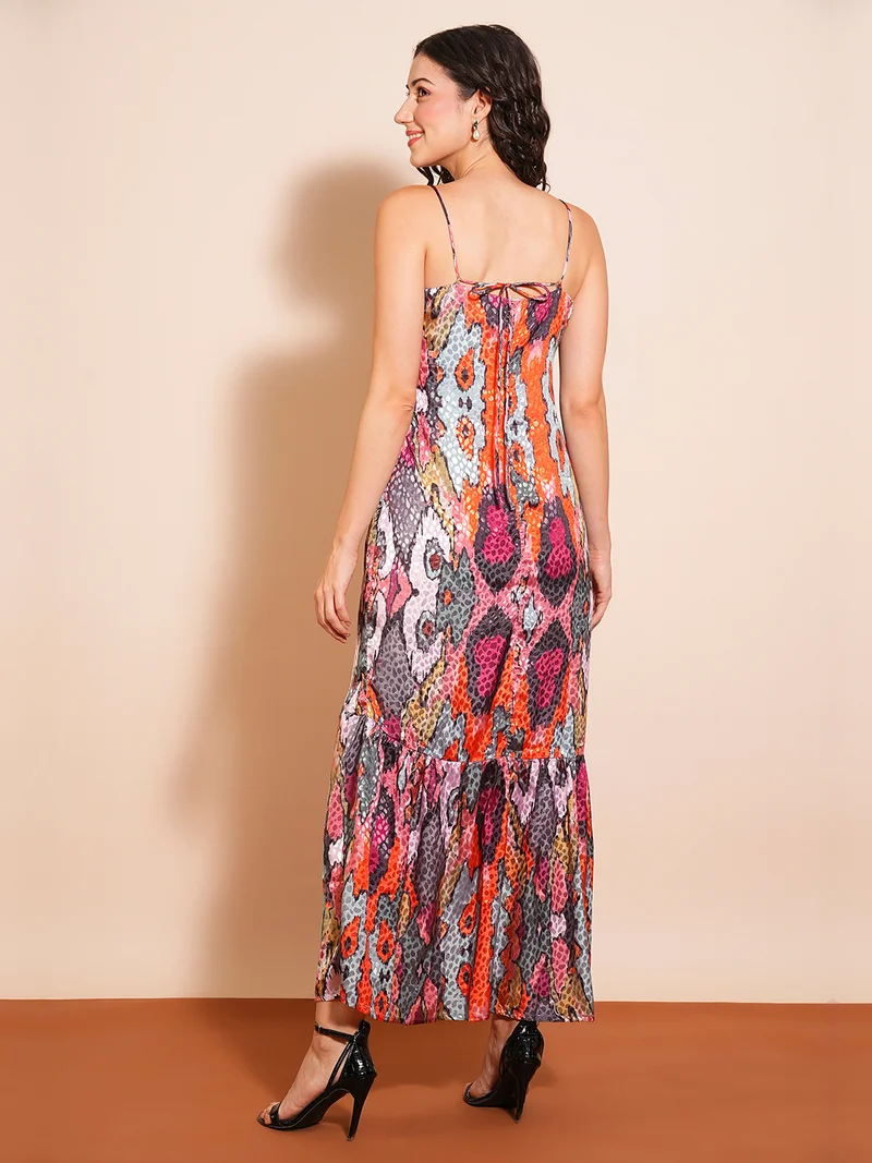 globus Women Animal Print Jacquard Fit & Flare Maxi Dress