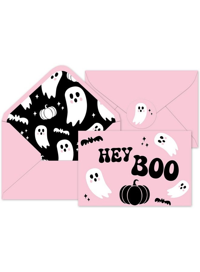 وولاين 24 قطعة من بطاقات الشكر على شكل شبح الهالوين مع مظاريف وملصقات، بطاقات تهنئة على شكل قرع شبح أسود وردي، بطاقات ملاحظات فارغة من Little Boo لمستلزمات الحفلات - Image 1