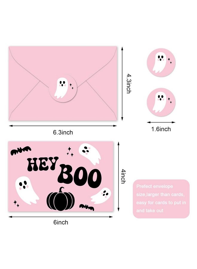 وولاين 24 قطعة من بطاقات الشكر على شكل شبح الهالوين مع مظاريف وملصقات، بطاقات تهنئة على شكل قرع شبح أسود وردي، بطاقات ملاحظات فارغة من Little Boo لمستلزمات الحفلات - Image 2