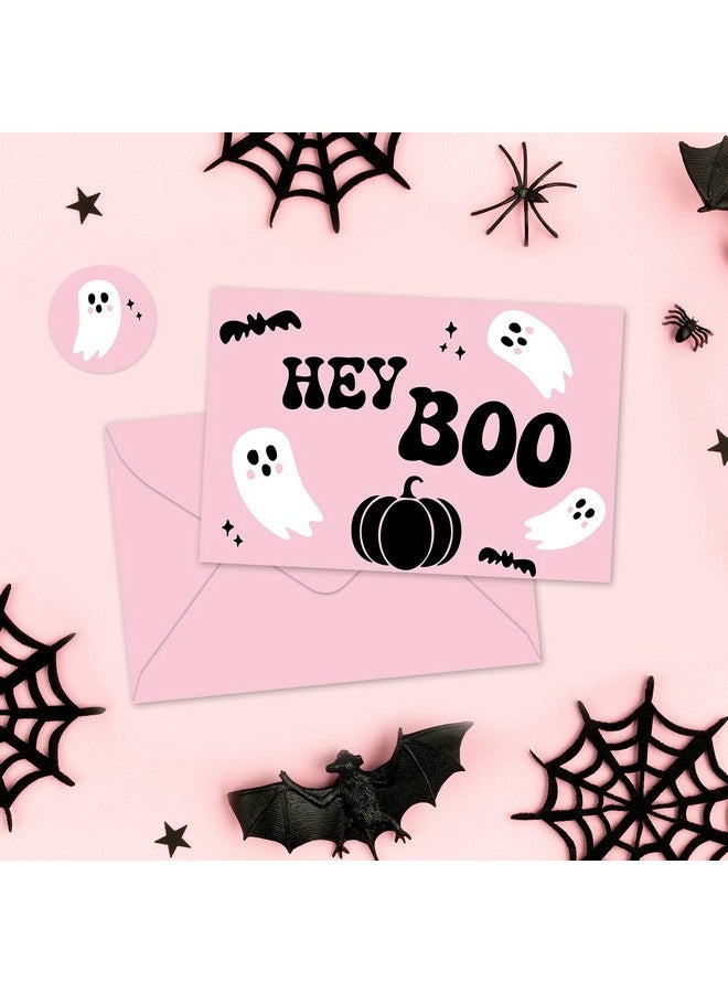 وولاين 24 قطعة من بطاقات الشكر على شكل شبح الهالوين مع مظاريف وملصقات، بطاقات تهنئة على شكل قرع شبح أسود وردي، بطاقات ملاحظات فارغة من Little Boo لمستلزمات الحفلات - Image 5